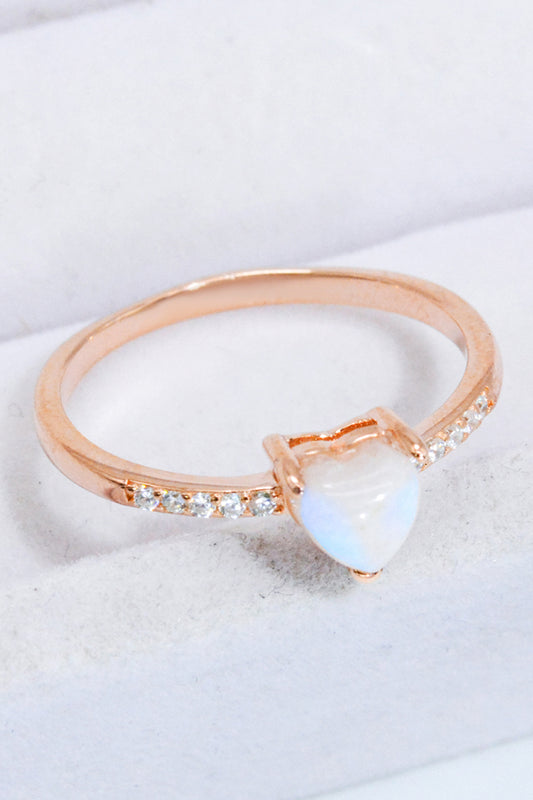 Women's Natural Moonstone Heart 18K Rose Gold-Plated Ring