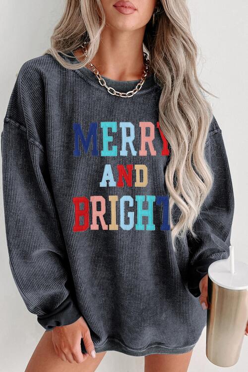 MERRY AND BRIGHT Graphic CHRISTMAS THEMED Sweatshirt