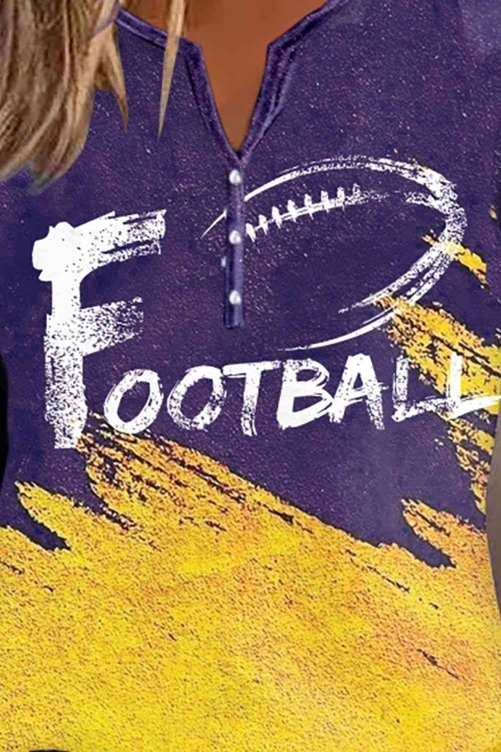 FOOTBALL Graphic Notched Neck Violet Long Sleeve T-Shirt