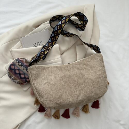 Luxury Pleasures Printed Tassel Detail Crossbody Bag with Small Purse