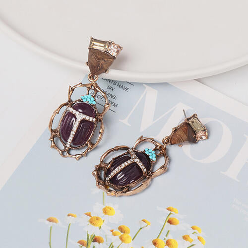 Brown Beetle Shape Rhinestone Alloy Dangle Earrings