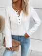 Openwork Half Button Long Sleeve Blouse