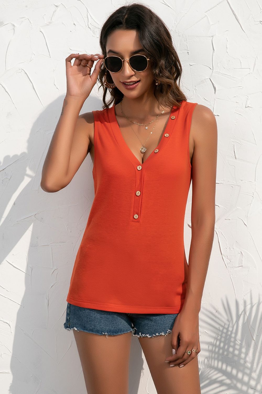 Women's Buttoned Deep V Tank