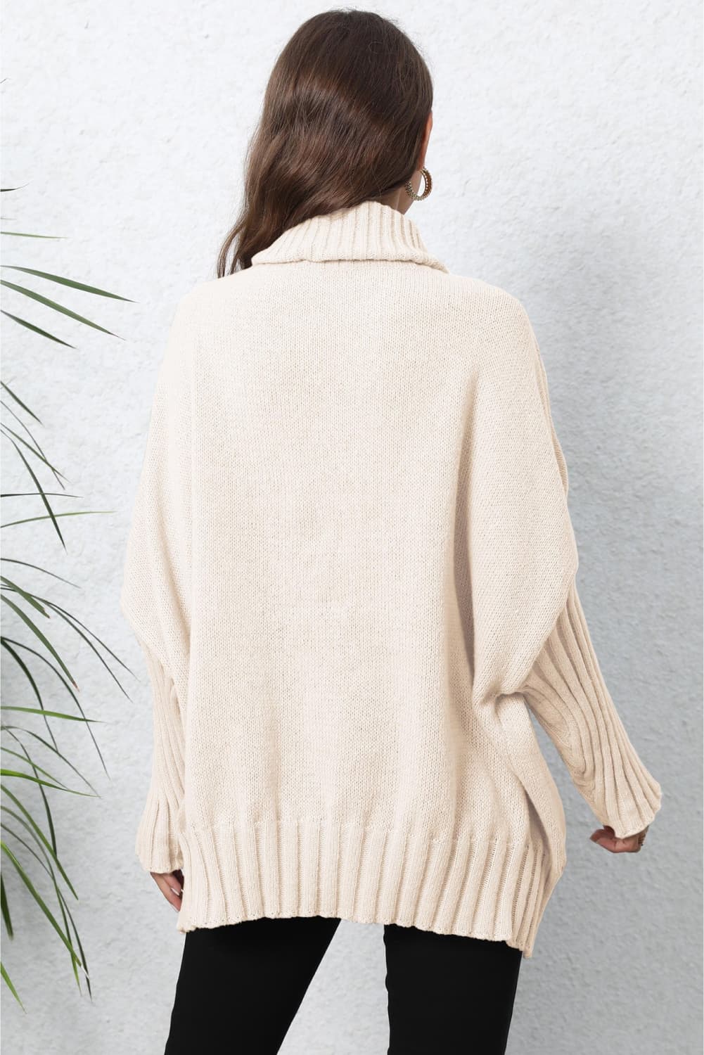 One Size Turtle Neck Long Sleeve Ribbed Sweater