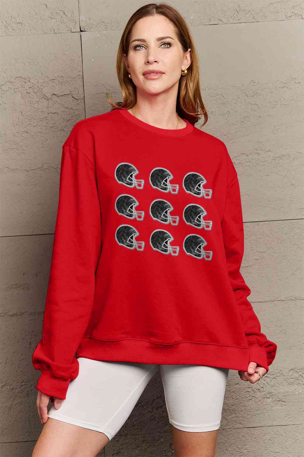 Simply Love Full Size Football Graphic Round Neck Sweatshirt