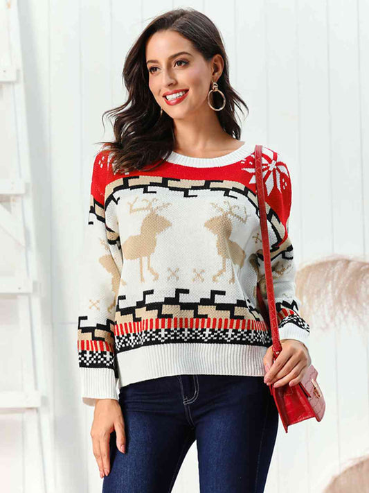 Christmas Reindeer Round Neck Sweater