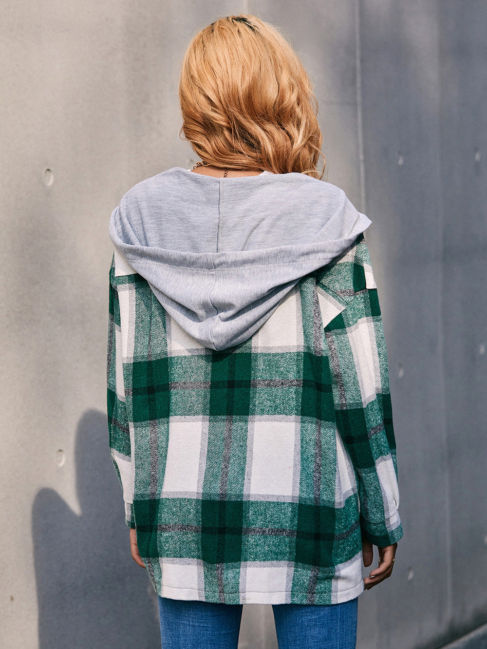 Outer Adventure Plaid Dropped Shoulder Hooded Jacket