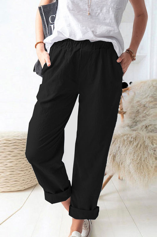 Women's Full Size Paperbag Waist Pull-On Pants with Pockets