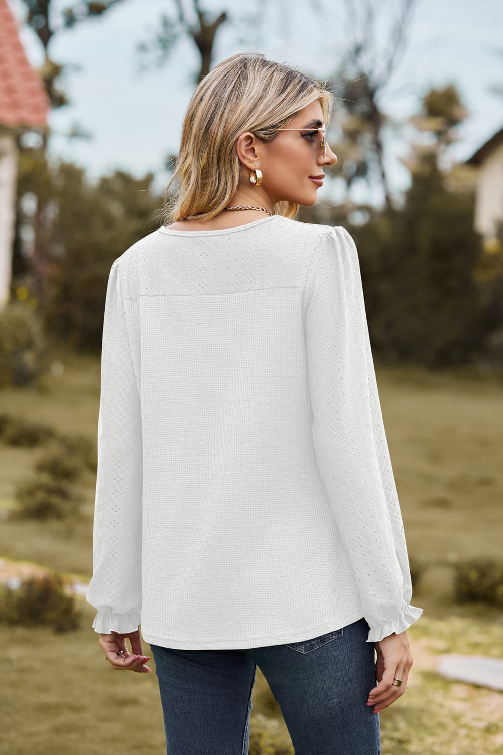 Full Size Round Neck Puff Sleeve Blouse