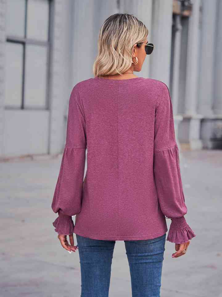 Full Size Round Neck Flounce Sleeve Blouse