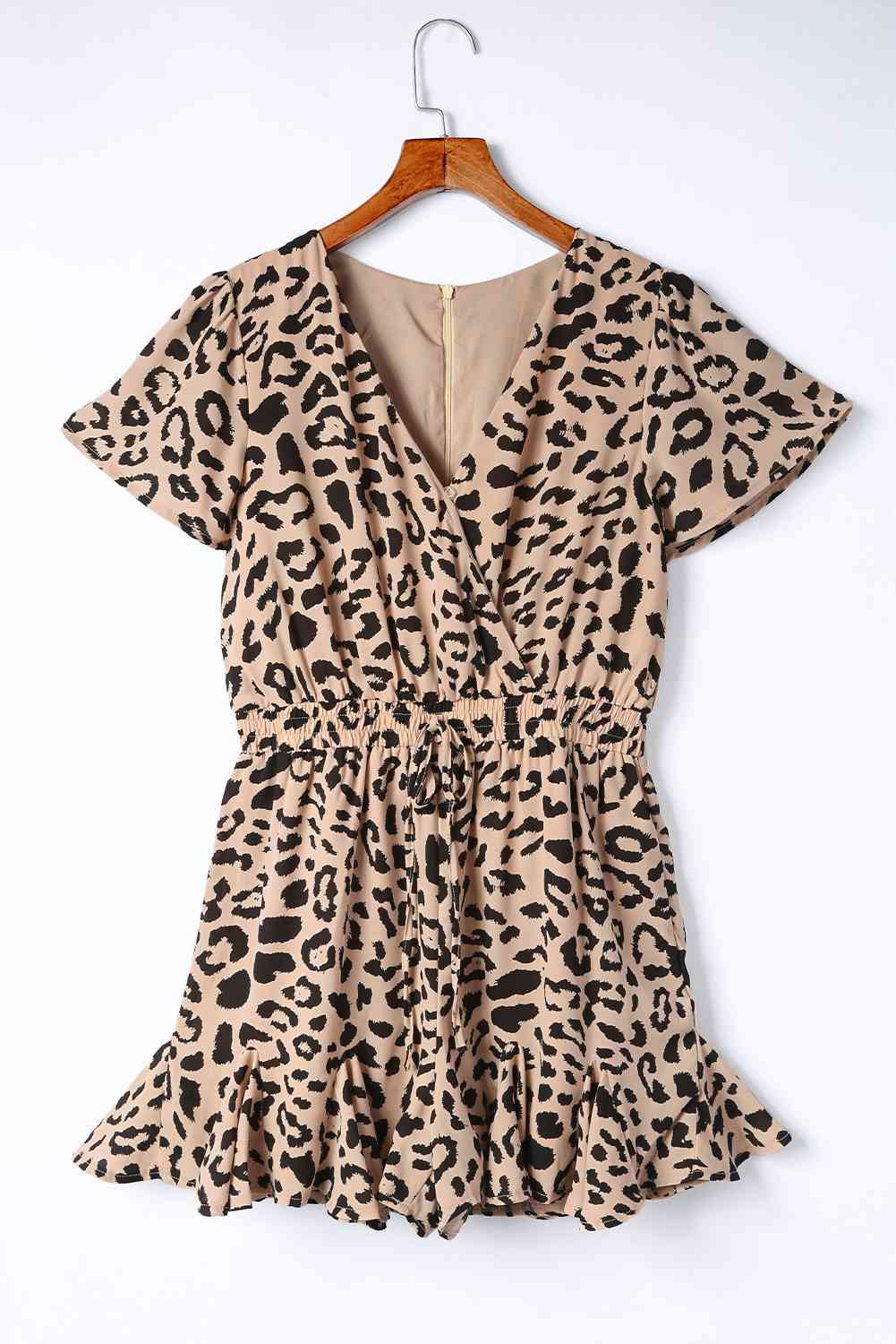 PAJumpers Leopard Flutter Sleeve Ruffle Hem Romper