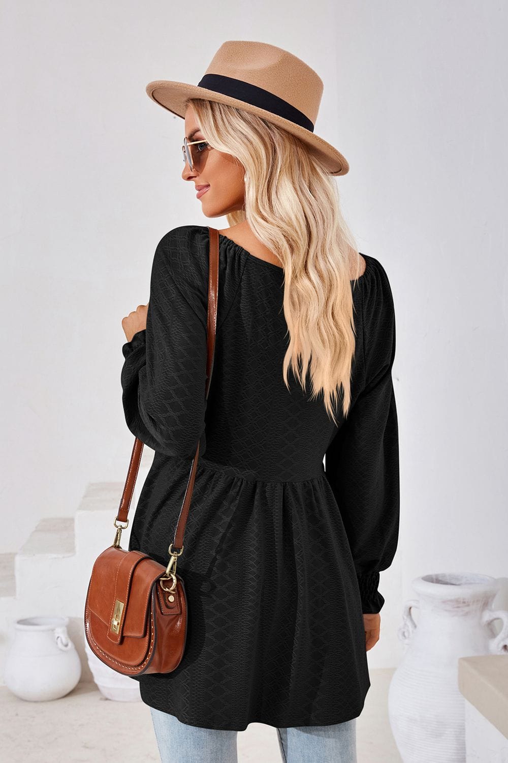 Full Size V-Neck Lantern Sleeve Blouse