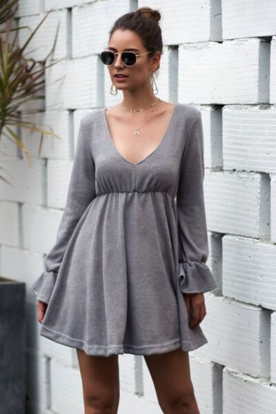 Savannah Flounce Sleeve V-Neck Mini Dress