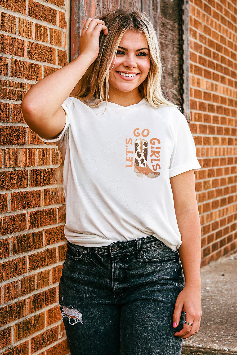 Full Size Round Neck Short Sleeve Cowboy Theme T-Shirt