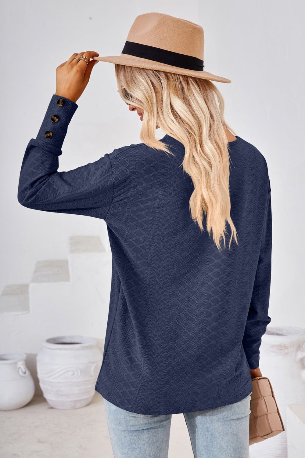 Full Size V-Neck Long Sleeve Blouse