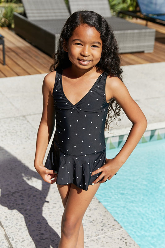 Marina West Swim GIRLS YOUTH Clear Waters Swim Dress in Black/White Dot SZ 2Y-11Y 🐶🧸