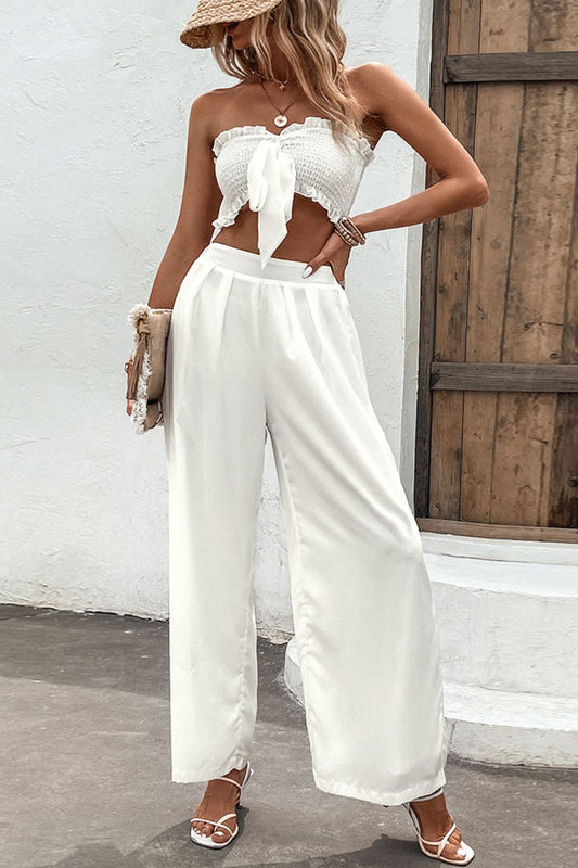 INSPRIRE ME Full Size Smocked Tube Top and Wide Leg Pants Set