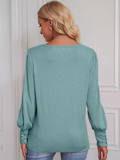 Round Neck Lantern Sleeve Blouse