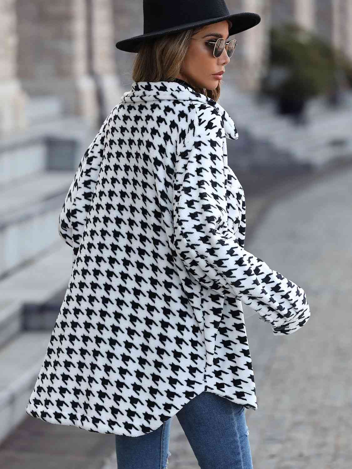 FashionToFigureTrends White Houndstooth Button Down Jacket