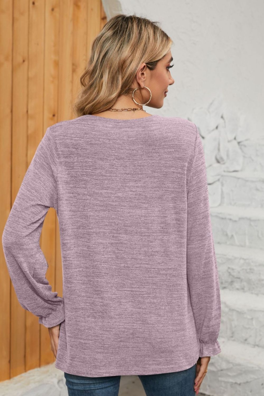 Ruched Round Neck Flounce Sleeve T-Shirt