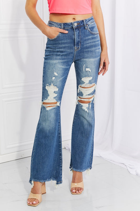 Women's RISEN Full Size Hazel High Rise Distressed Flare Jeans
