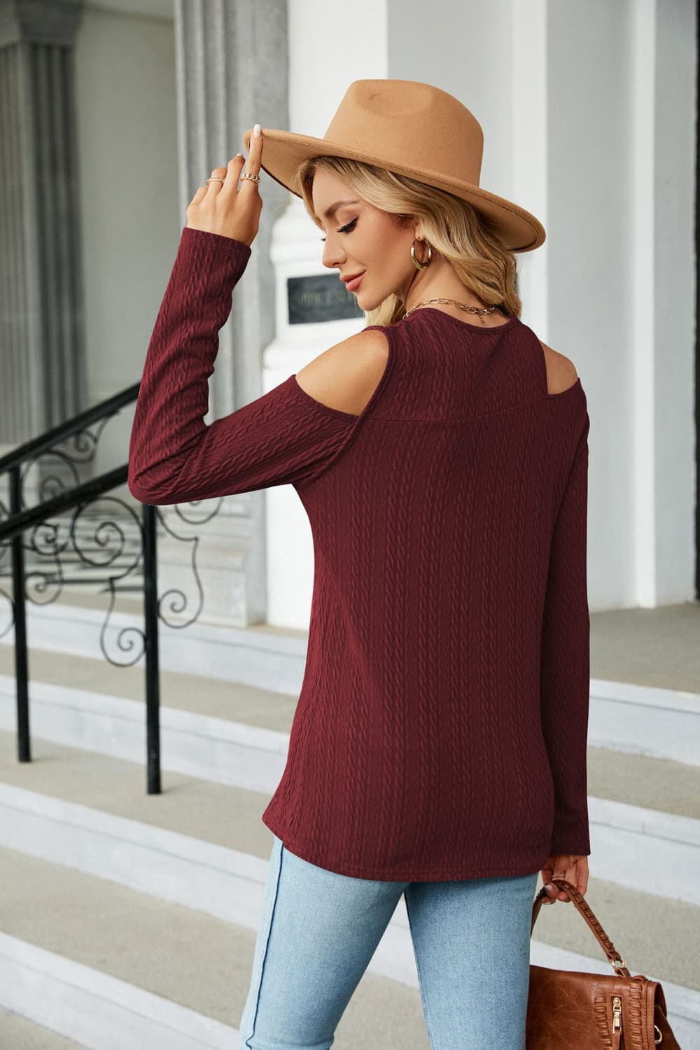 Full Size Dropped Shoulder Long Sleeve Blouse