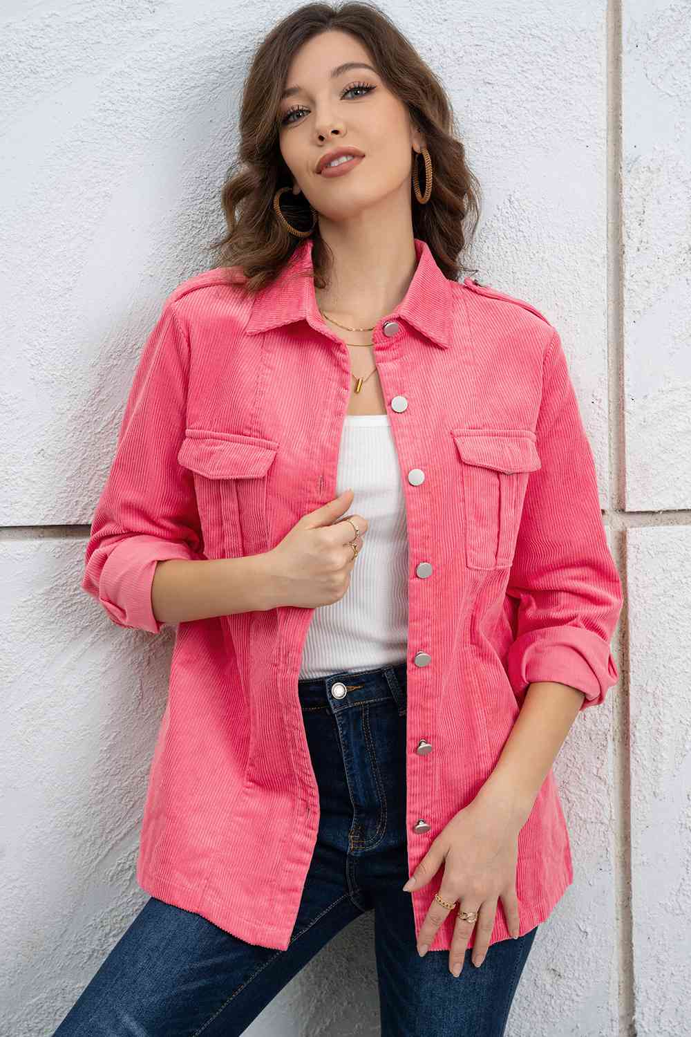 Zoe Red Button Down Collared Jacket