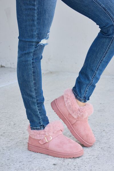 Forever Link Pink Furry Chunky Thermal Ankle Boots