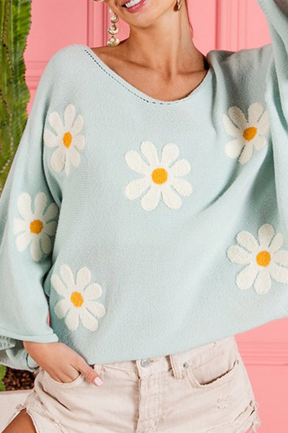 Chic Babe' Flower Pattern Long Sleeve Sweater 🦋