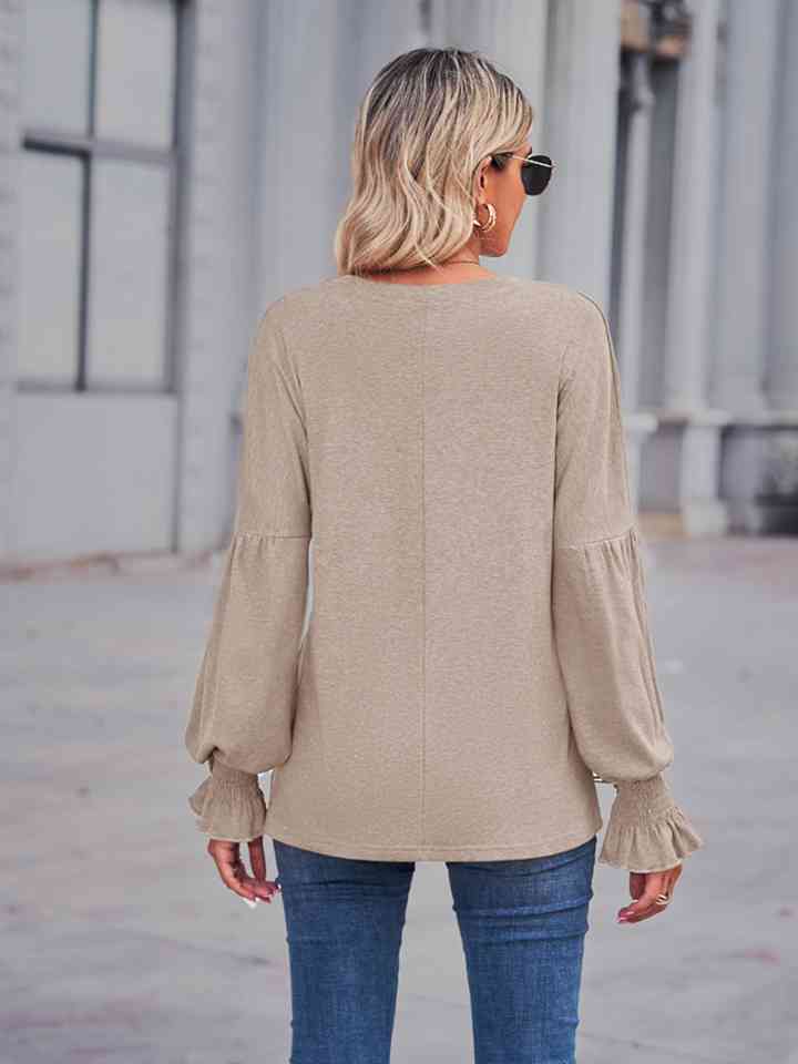 Full Size Round Neck Flounce Sleeve Blouse