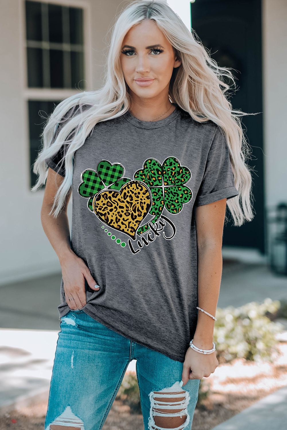 Women's Full Size LUCKY St. Patrick's Graphic Cuffed Short Sleeve Tee Shirt