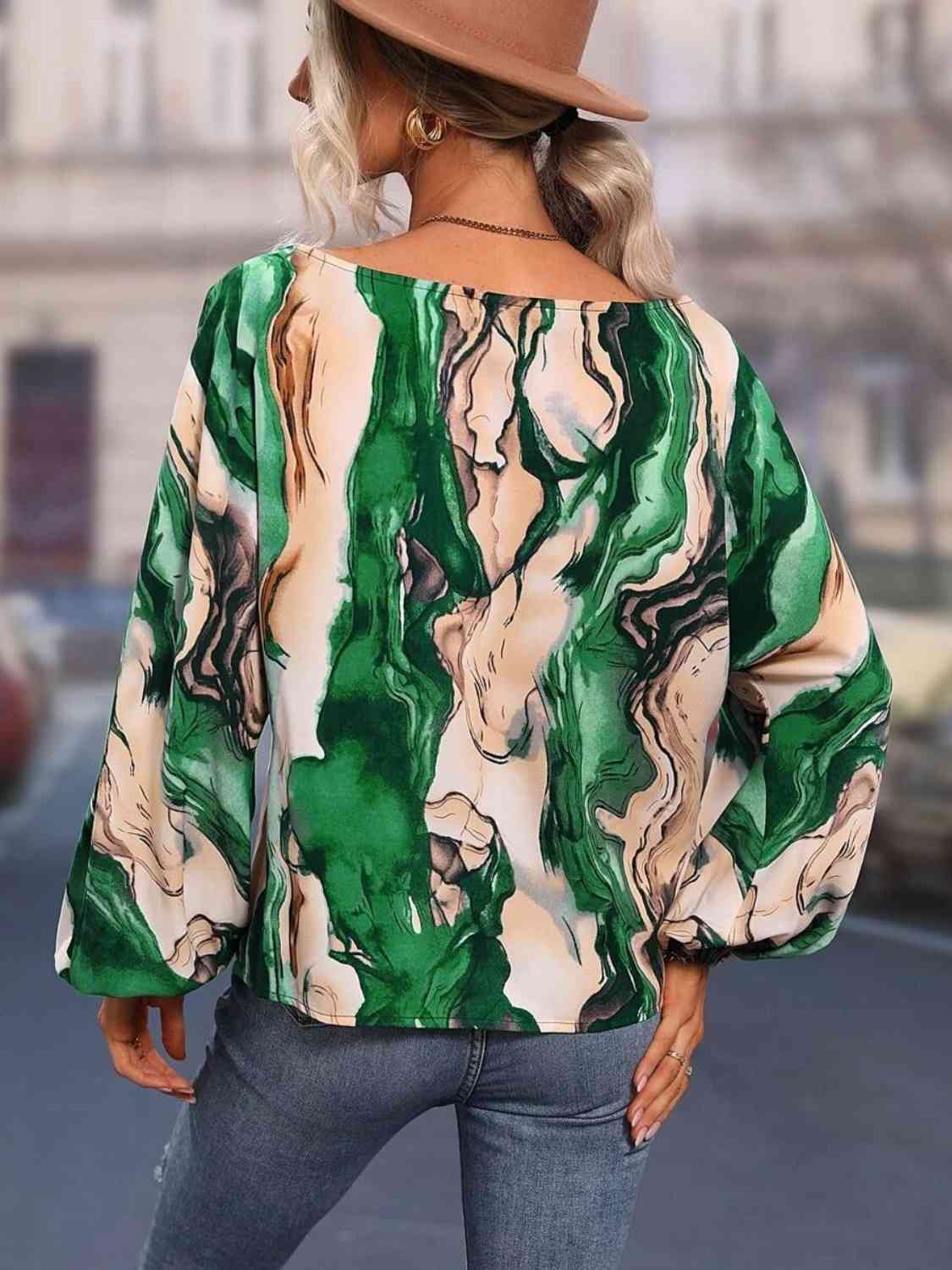 Full Size Printed Boat Neck Blouse