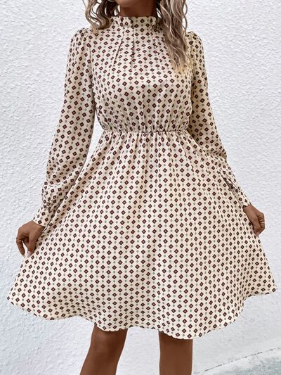 Women's Obsessed Printed Ruched Mock Neck Long Sleeve Dress