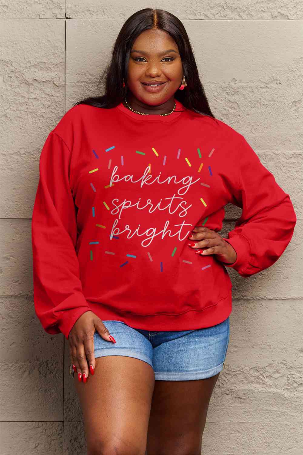 Simply Love Full Size CHRISTMAS Letter Graphic Round Neck Long Sleeve Sweatshirt