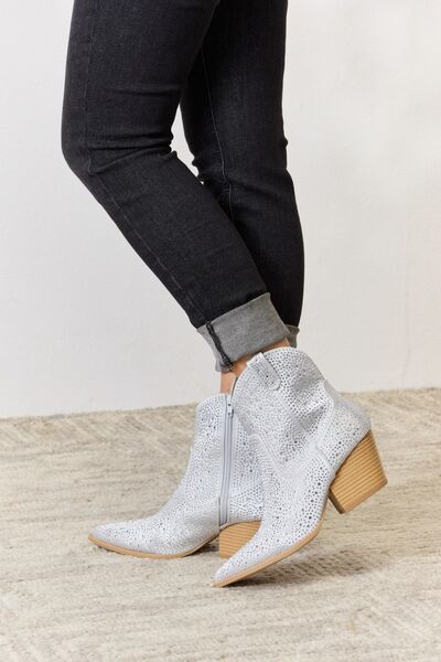 East Lion Corp Clear Rhinestone Ankle Cowboy Boots
