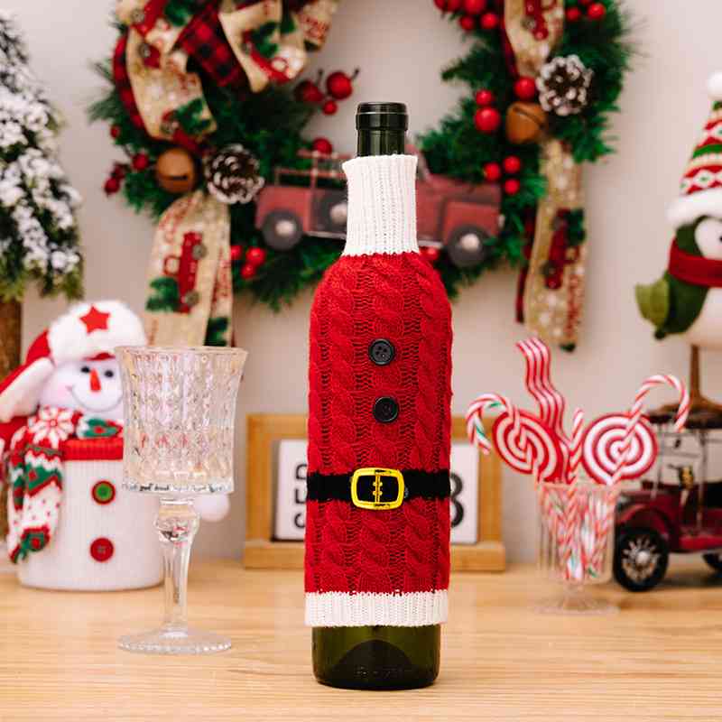 Christmas 2-Piece Cable-Knit Wine Bottle Covers