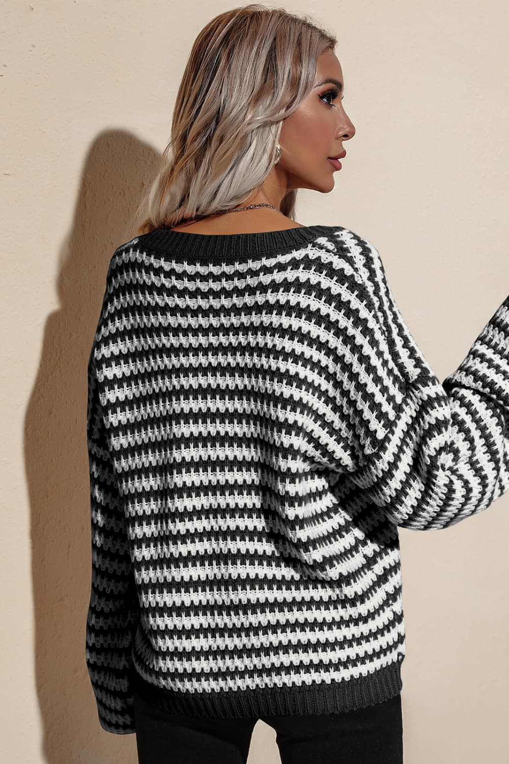 ZELDAlea Striped Dropped Shoulder Sweater
