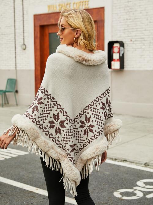 BeautifulMe Fringe Geometric Cape Sleeve Poncho