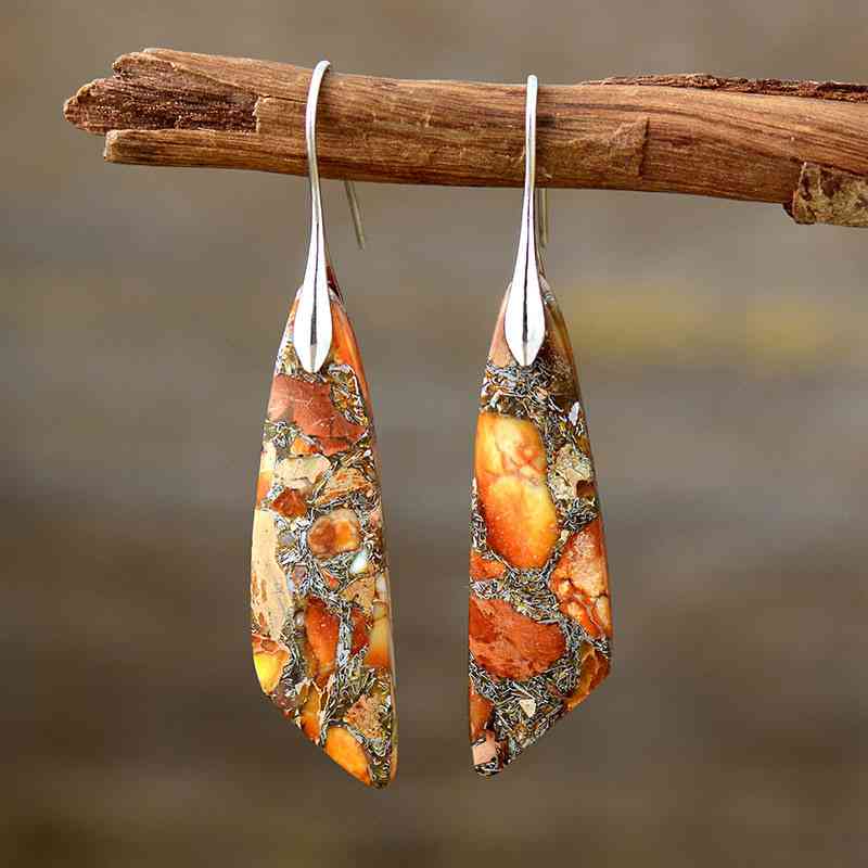 Natural Stone Gold-Plated Copper Dangle Earrings