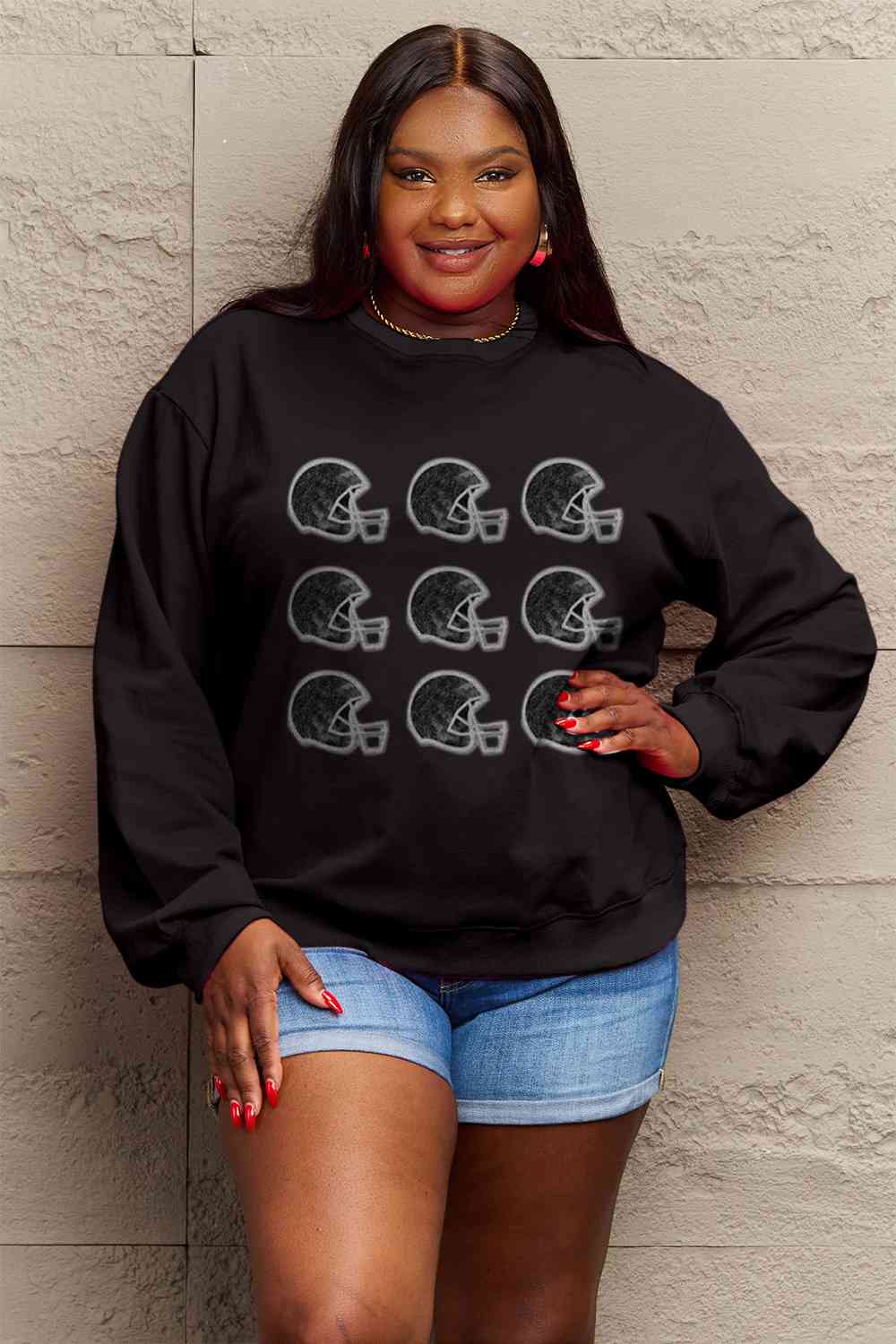 Simply Love Full Size Football Graphic Round Neck Sweatshirt