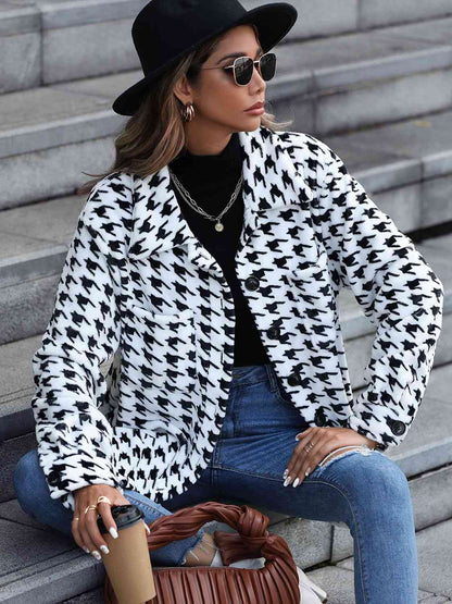 FashionToFigureTrends White Houndstooth Button Down Jacket