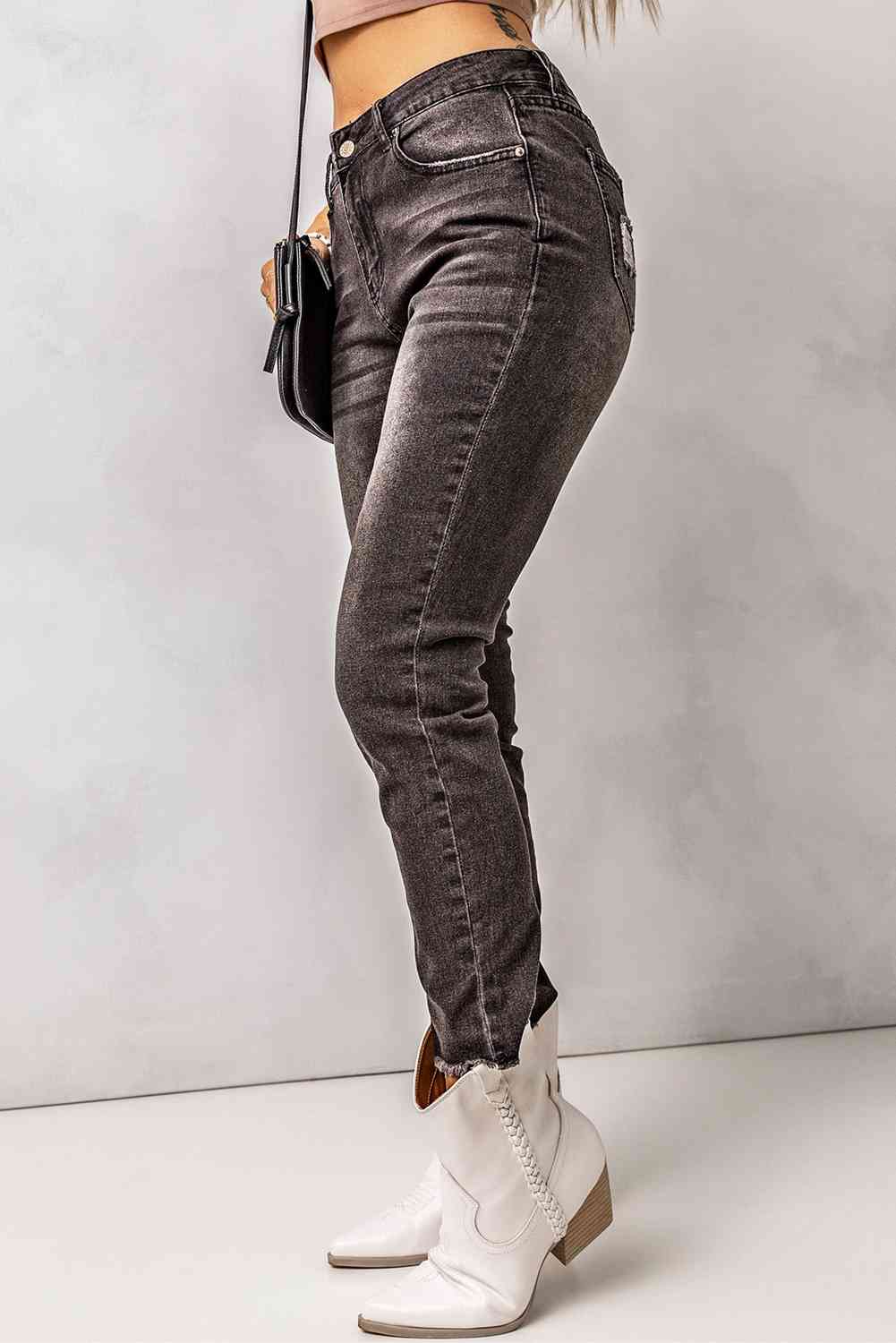 ToshiaMaria High Waist Raw Hem Skinny Jeans in Assorted Colors