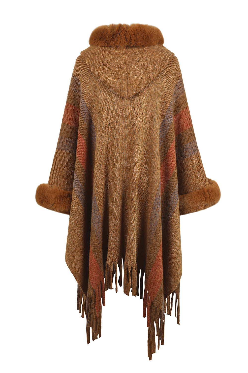 One Size Color Block Fringe Detail Poncho