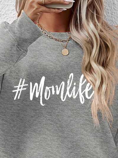#MomLife Letter Graphic Round Neck Sweatshirt
