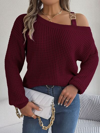 Allissa Asymmetrical Neck Cold Shoulder Long Sleeve Sweater