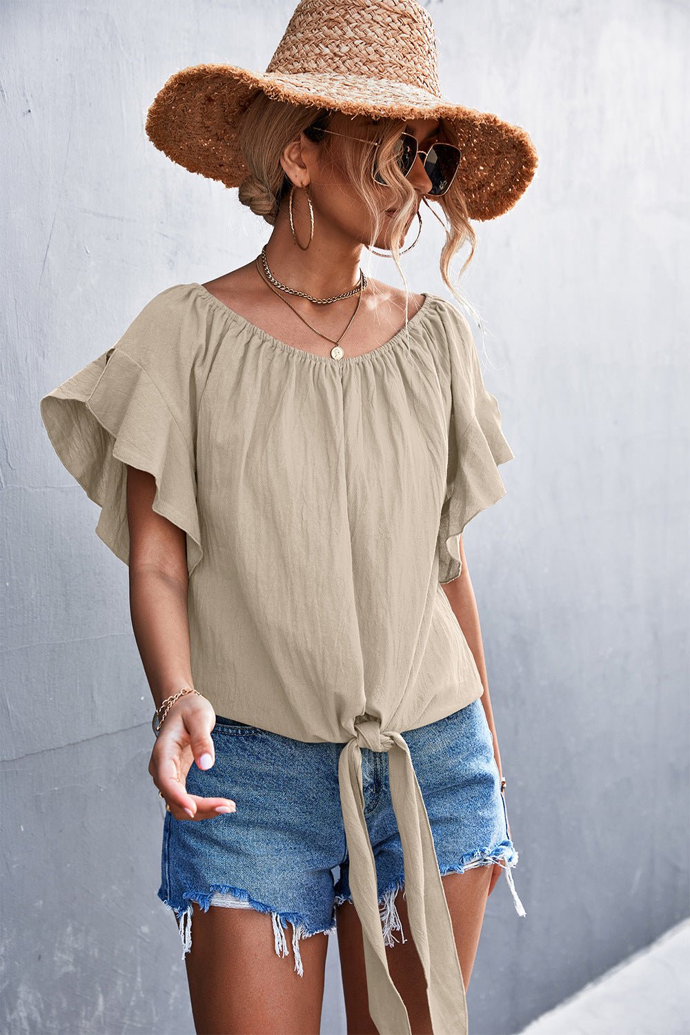 Women's Flutter Sleeve Tie-Front Blouse