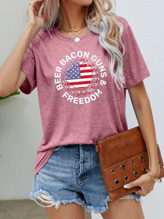 Malibu Dreams BEER BACON GUNS & FREEDOM US Flag Graphic Tee