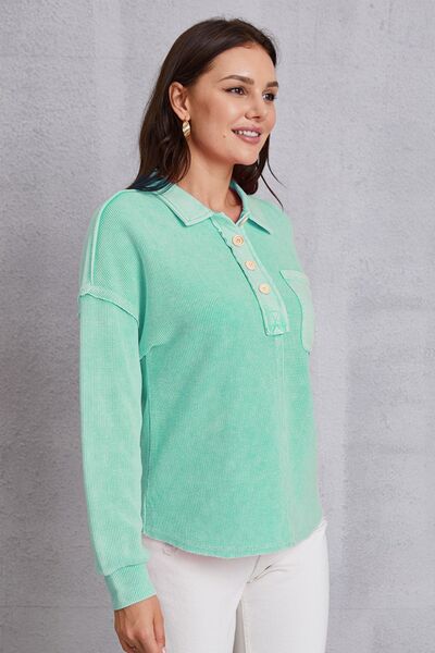 Women's CallistaAnn Quarter Button Dropped Shoulder Sweatshirt