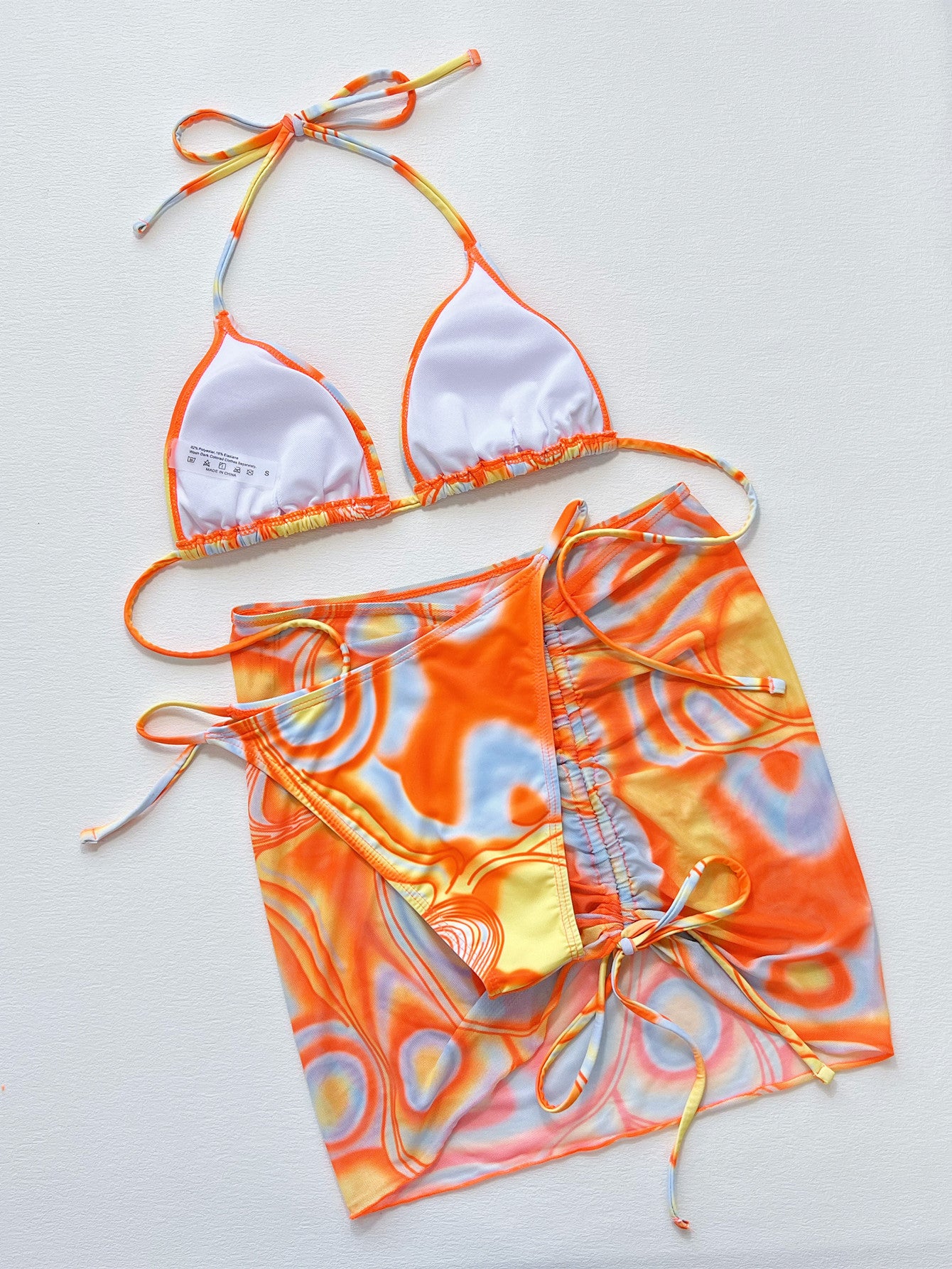 SO BOLD Multicolored Drawstring Ruched Three-Piece Swim Set