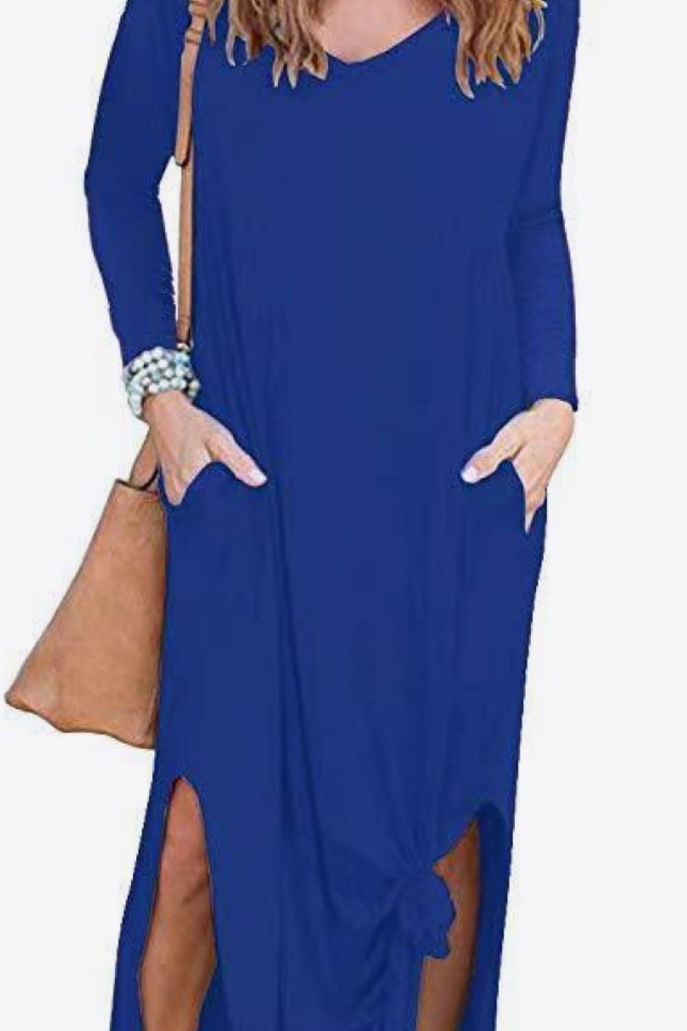 Women's Full Size Split Long Sleeve V-Neck Maxi Dress